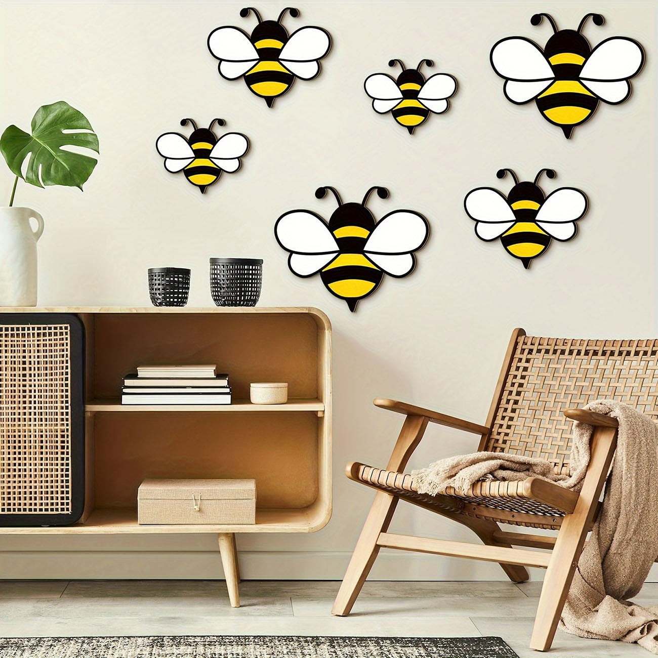 6Pcs Cute Bee Wooden Wall Stic - Baby Nursery Wallpaper avaliação e preço