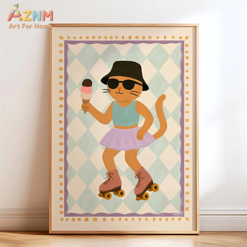 AZNM Retro Groovy Cute Animal  - Baby Nursery Pictures avaliação e preço