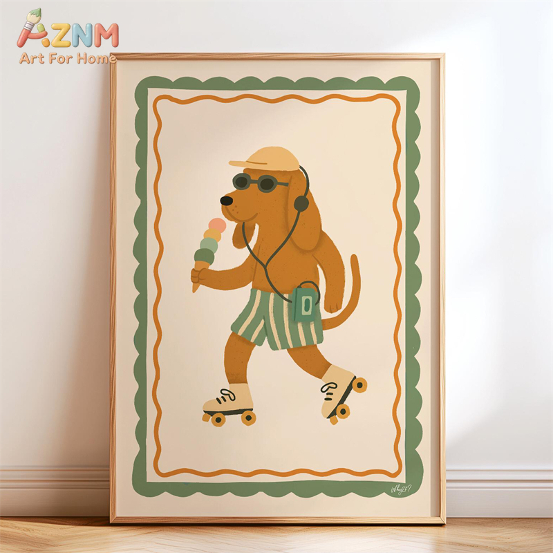 AZNM Retro Groovy Cute Animal  - Baby Nursery Pictures avaliação e preço