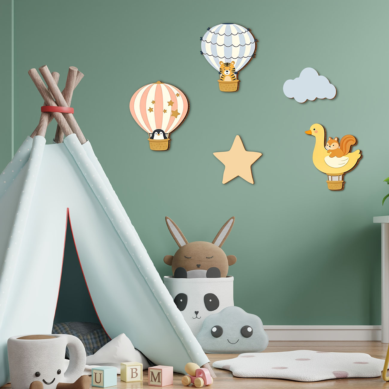 5Pcs Animal Hot Air Balloon Wo - Baby Nursery Wallpaper avaliação e preço