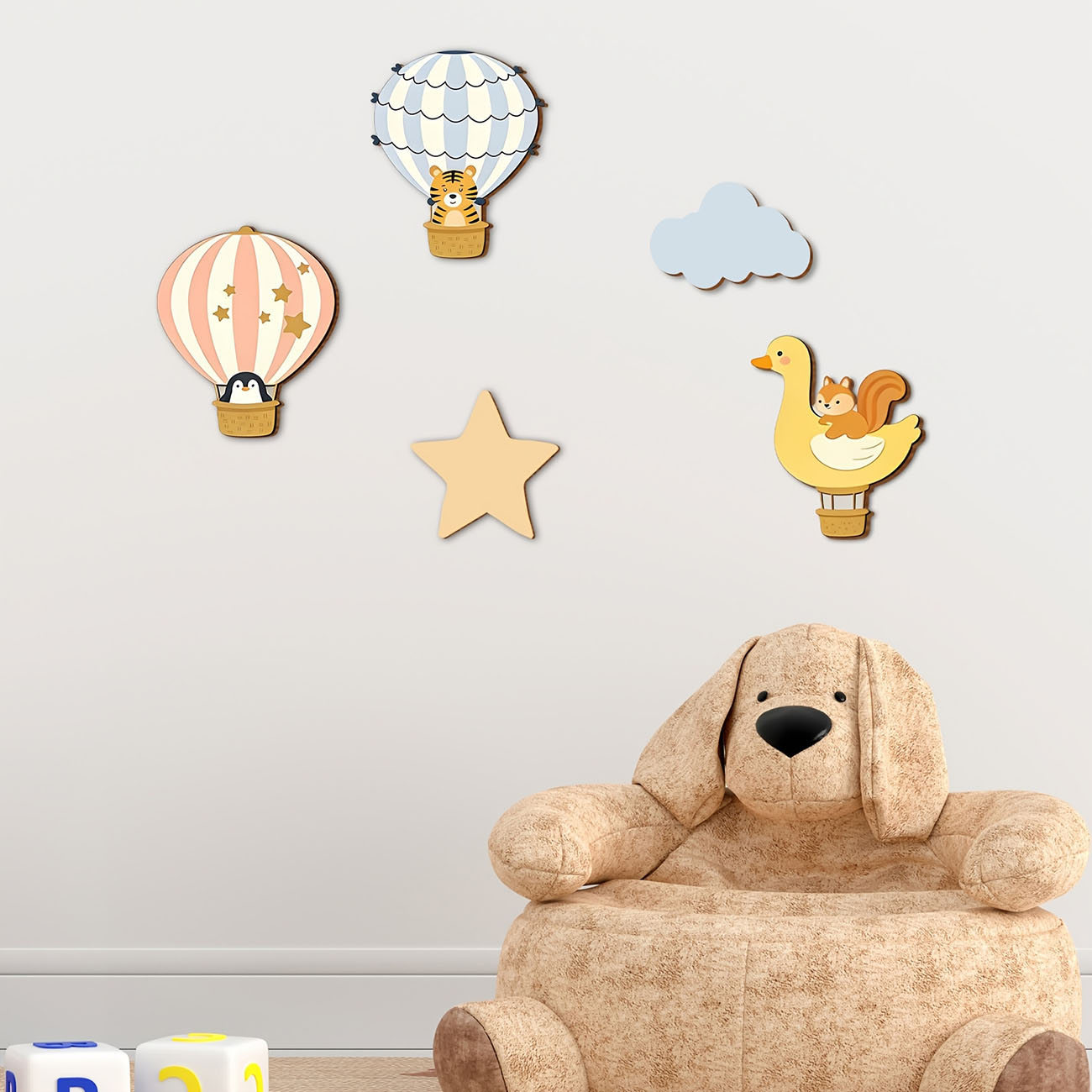 5Pcs Animal Hot Air Balloon Wo - Baby Nursery Wallpaper avaliação e preço